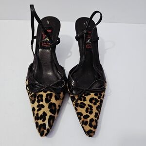 Vintage Y2K Carlos Falchi Leopard Print Kitten Heels Size 8 Calf Hair Slingback